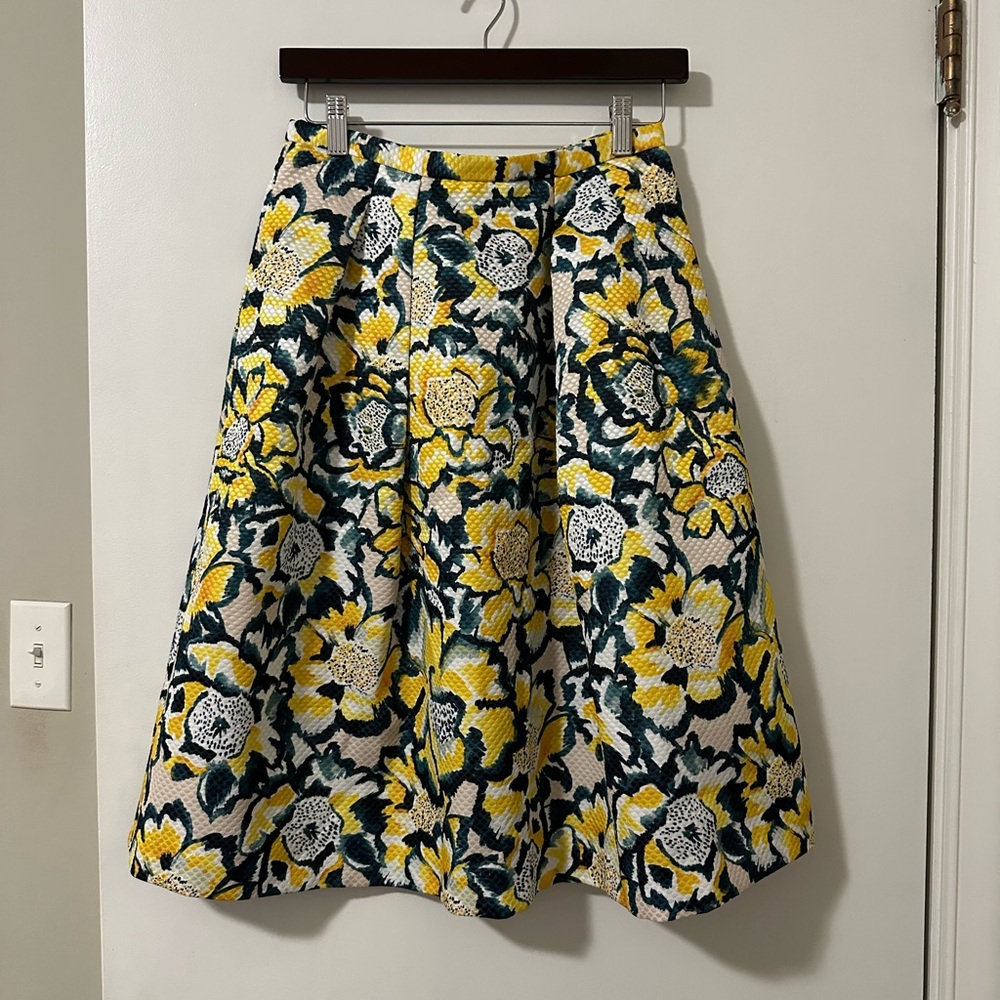 H&M Yellow & Green Floral A-Line Skirt